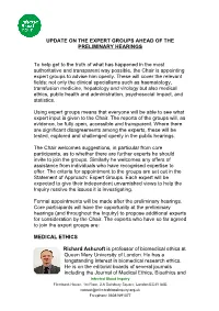 Update on the Expert Groups Ahead of the Preliminary Hearings