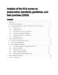 Analysis of the IFLA Survey on Preservation Standards, Guidelines, and Best Practises (2016)