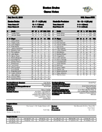 Boston Bruins Game Notes
