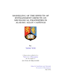 Modelling of the Effects of Entrainment Defects on Mechanical Properties in Al-Si-Mg Alloy Castings
