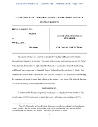 Novell's Motion for a More Definite Statement Was Also Scheduled to Be Heard at the Court's Hearing. but the Parties Inform
