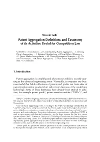 Patent Aggregation Definitions and Taxonomy of Its Activities Useful for Competition Law