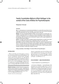 Family Constellation Method of Bert Hellinger in the Context of the Code of Ethics for Psychotherapists