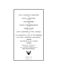 List of Standing Committees Select Committees