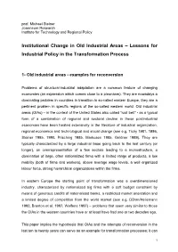 Institutional Change in Old Industrial Areas – Lessons for Industrial Policy in the Transformation Process