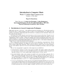 Introduction to Computer Music Week 13 Audio Data Compression Version 1, 13 Nov 2018