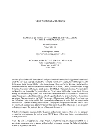 NBER WORKING PAPER SERIES LEARNING by DOING with ASYMMETRIC INFORMATION: EVIDENCE from PROSPER.COM Seth M. Freedman Ginger Zhe J