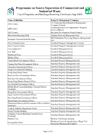 Programme on Source Separation of Commercial and Industrial Waste － List of Properties and Buildings Receiving Certificate