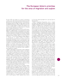 The Euroepan Union's Priorities for the Area of Migration and Asylum