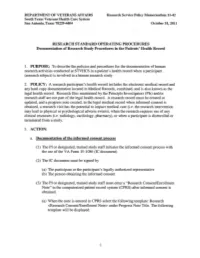 RESEARCH STANDARD OPERATING PROCEDURES Documentation of Research Study Procedures in the Patients' Health Record