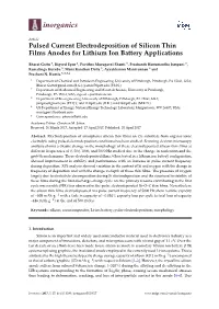 Pulsed Current Electrodeposition of Silicon Thin Films Anodes for Lithium Ion Battery Applications