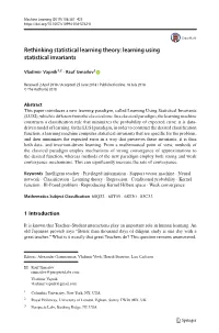 Rethinking Statistical Learning Theory: Learning Using Statistical Invariants