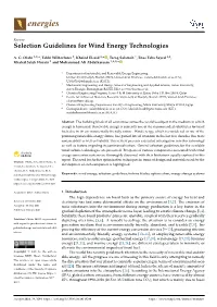 Selection Guidelines for Wind Energy Technologies