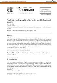 Analyticity and Naturality of the Multi-Variable Functional Calculus Harald Biller Fachbereich Mathematik, Technische Universität Darmstadt, Schlossgartenstr