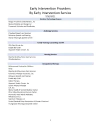 Early Intervention Providers by Early Intervention Service