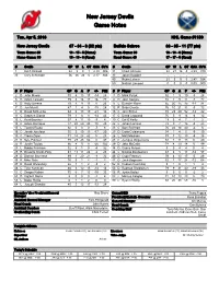 New Jersey Devils Game Notes
