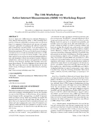 The 11Th Workshop on Active Internet Measurements (AIMS-11) Workshop Report