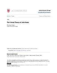 The Critical Theory of John Keats