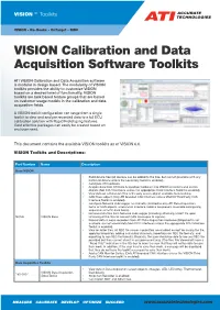 VISION Calibration and Data Acquisition Software Toolkits