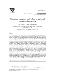 Perceptual Awareness and Its Loss in Unilateral Neglect and Extinction