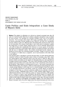 Caste Politics and State Integration: a Case Study of Mysore State