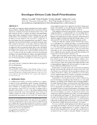 Developer-Driven Code Smell Prioritization