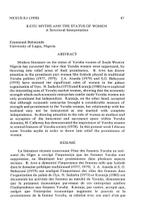 KETU MYTHS and the STATUS of WOMEN: a Structural Interpretation