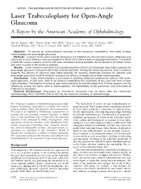 Laser Trabeculoplasty for Open-Angle Glaucoma a Report by the American Academy of Ophthalmology