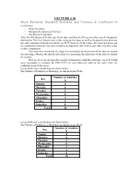 LECTURE # 28 Mean Deviation, Standard Deviation and Variance