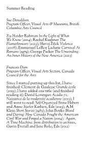 Summer Reading Sue Donaldson Program Officer, Visual Arts