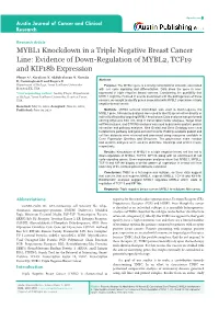 MYBL1 Knockdown in a Triple Negative Breast Cancer Line: Evidence of Down-Regulation of MYBL2, TCF19 and Kif18b Expression