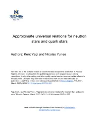 Approximate Universal Relations for Neutron Stars and Quark Stars