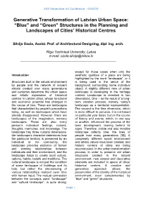 Generative Transformation of Latvian Urban Space: “Blue” and “Green” Structures in the Planning and Landscapes of Cities’ Historical Centres