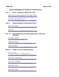 Online Readings for Poetry in Performance