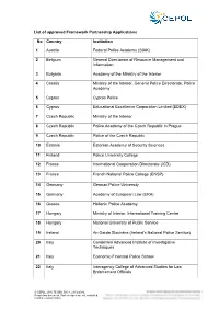 List of Approved Framework Partnership Applications