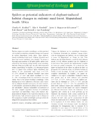 Spiders As Potential Indicators of Elephantinduced Habitat Changes In
