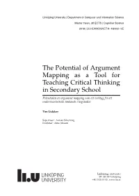 The Potential of Argument Mapping As a Tool for Teaching Critical Thinking in Secondary School