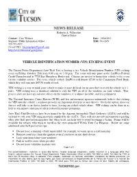 Vehicle Identification Number (Vin) Etching Event