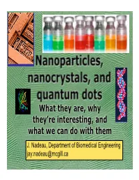 Nanoparticles, Nanocrystals, and Quantum Dots What They Are, Why They’Re Interesting, and What We Can Do with Them J