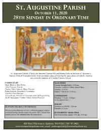 St. Augustine Parish October 11, 2020 28Th Sunday in Ordinary Time