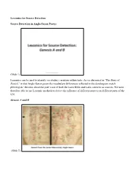 Lexomics for Source Detection