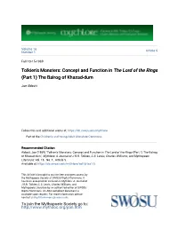 Tolkien's Monsters: Concept and Function in the Lord of the Rings (Part 1) the Balrog of Khazad-Dum