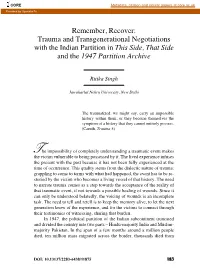 Trauma and Transgenerational Negotiations with the Indian Partition in This Side, That Side and the 1947 Partition Archive