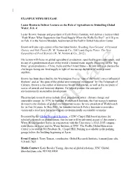 EXAMPLE NEWS RELEASE Lester Brown to Deliver Lecture on The