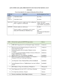 LIST of PRIVATE LABS APPROVED by STATE for COVID TESTING AS on 29-08-2020 Cost of Tests Fixed by Government of Kerala in Private Sector