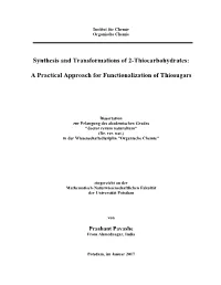 Synthesis and Transformations of 2-Thiocarbohydrates : a Practical