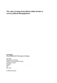 The Value of Using Local Political Online Forums to Reverse Political Disengagement