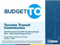 2020 Staff Recommended Operating and Capital Budget Presentation