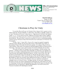 Christians to Pray for Unity