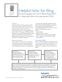 Helpful Hints for Filing Polysomnography and Home Sleep Testing (HST) for Diagnosing Obstructive Sleep Apnea (OSA)